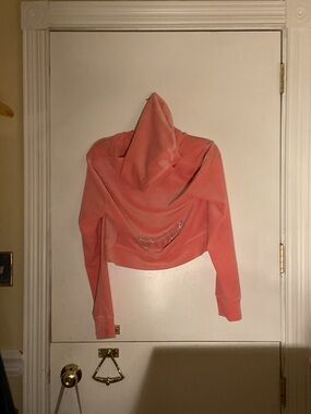 SET - Coral Hooded Velour Cropped Zip-Up Sweatshirt and pants